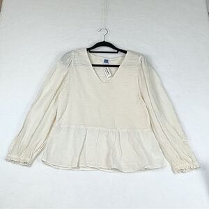 Old Navy Women's Size XL Smocked Embroidered Long Sleeve V-Neck Blouse Cream NWT